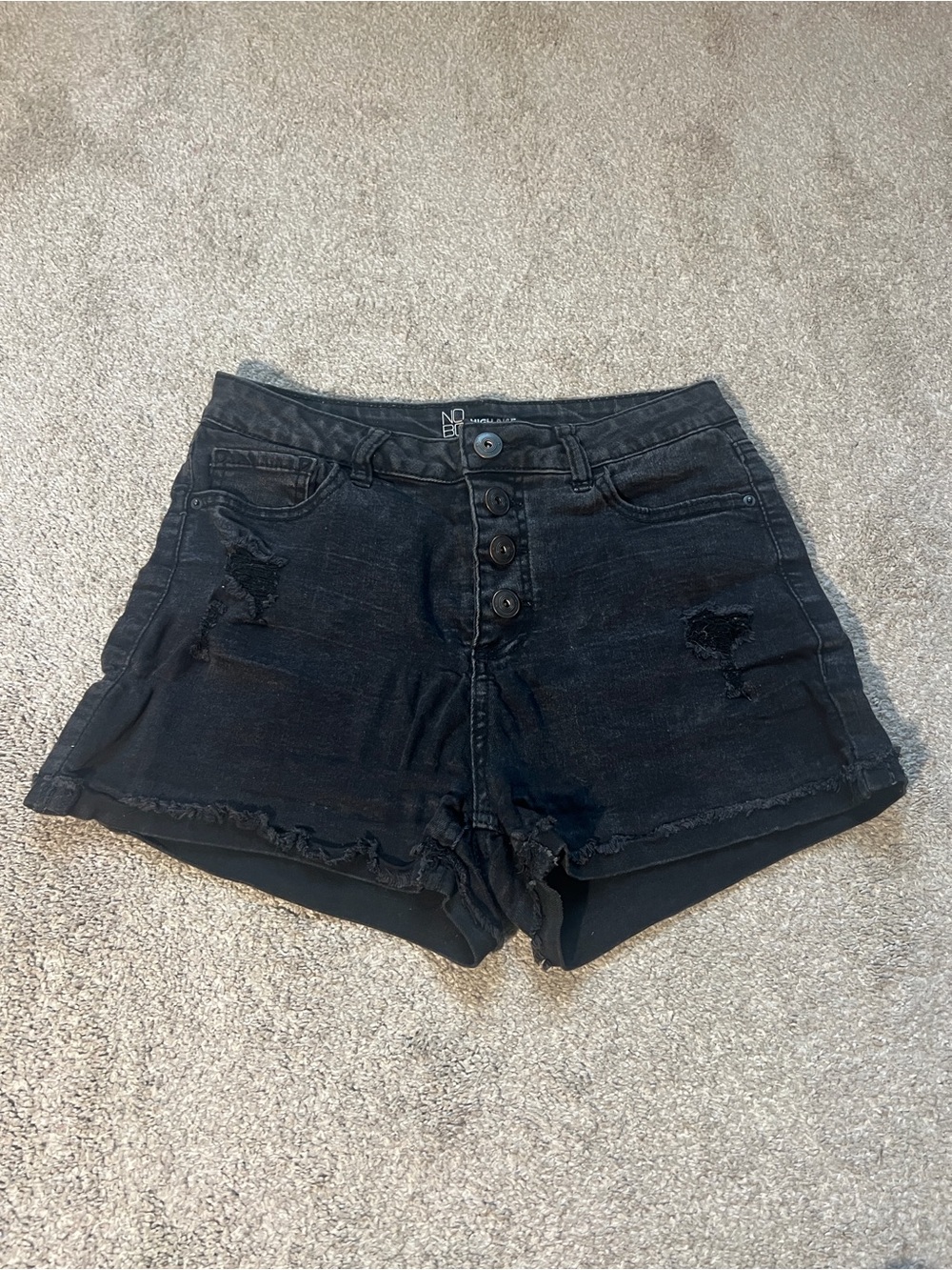 No Boundaries Black High-Rise Button-Front Denim Shorts